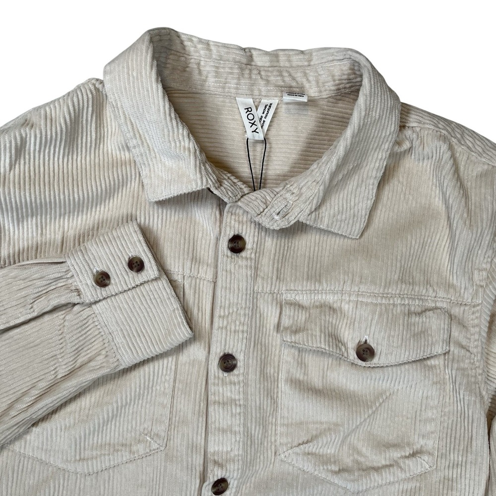 New Roxy Women's Cream Let‎ It Go Corduroy Button Up Shirt Sz Small Long Sleeve